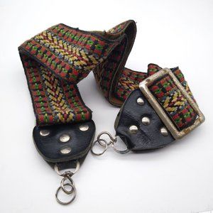 Retro Woven and Leather Guitar Strap, Hippy Dippy Adjustable True Vintage Wide
